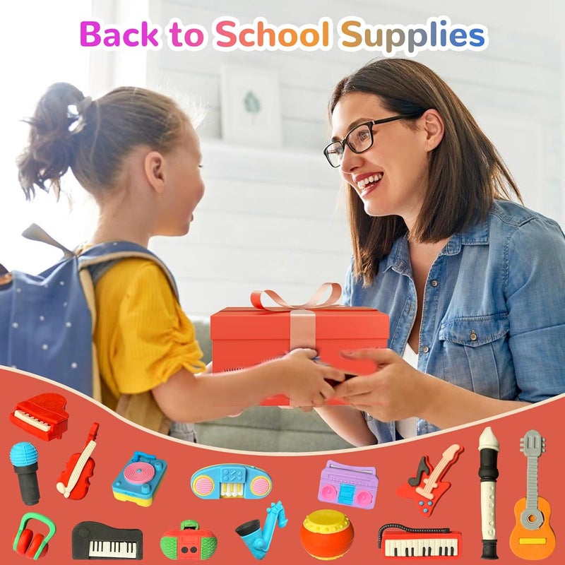 Kaemi 32 Pcs Music Erasers Desk Pets for Kids Classroom Prizes Fun Cool 3D Puzzle Erasers Bulk Mini Cute Pencil Eraser Pals Toys for Party Favors Treasure Box Goodie Bag Stuffers - Image 3